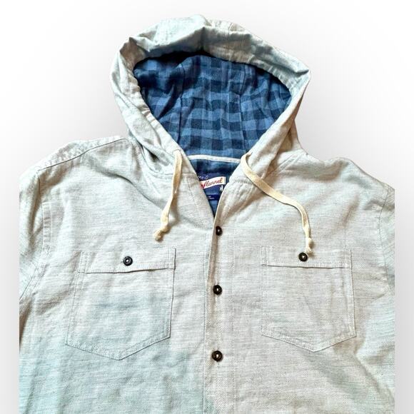 Johnnie O Shirt Mens Medium Gray Button Up Hoodie Surf Flannel Bodhi Beach - Picture 8 of 8